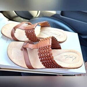 Kim Rogers Braided Leather Brown Wedge  Sandals- size 7